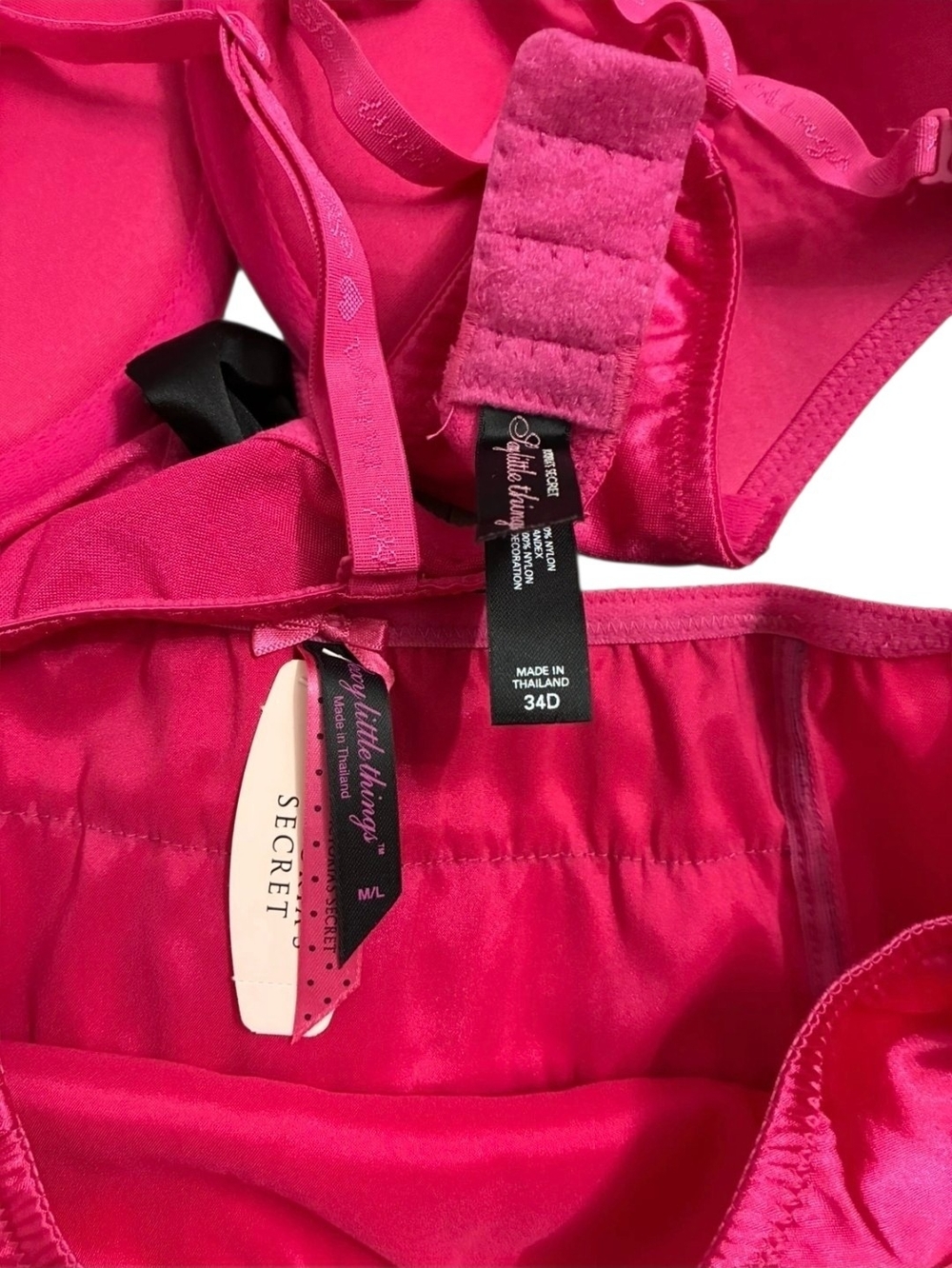💕Victoria's Secret Red or Fuschia Satin Bra with Black Lace Garter Skirt Set💕 - Picture 3 of 3